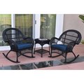 Propation W00211-2-RCES011 3 Piece Santa Maria Black Rocker Wicker Chair Set; Blue Cushion PR1081425